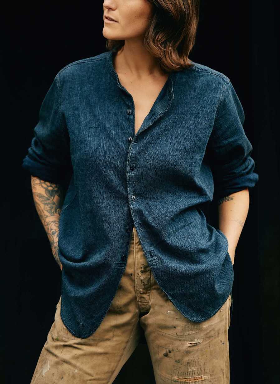 i+w woven shirts Inez In Faded Blue Palisade Shirts