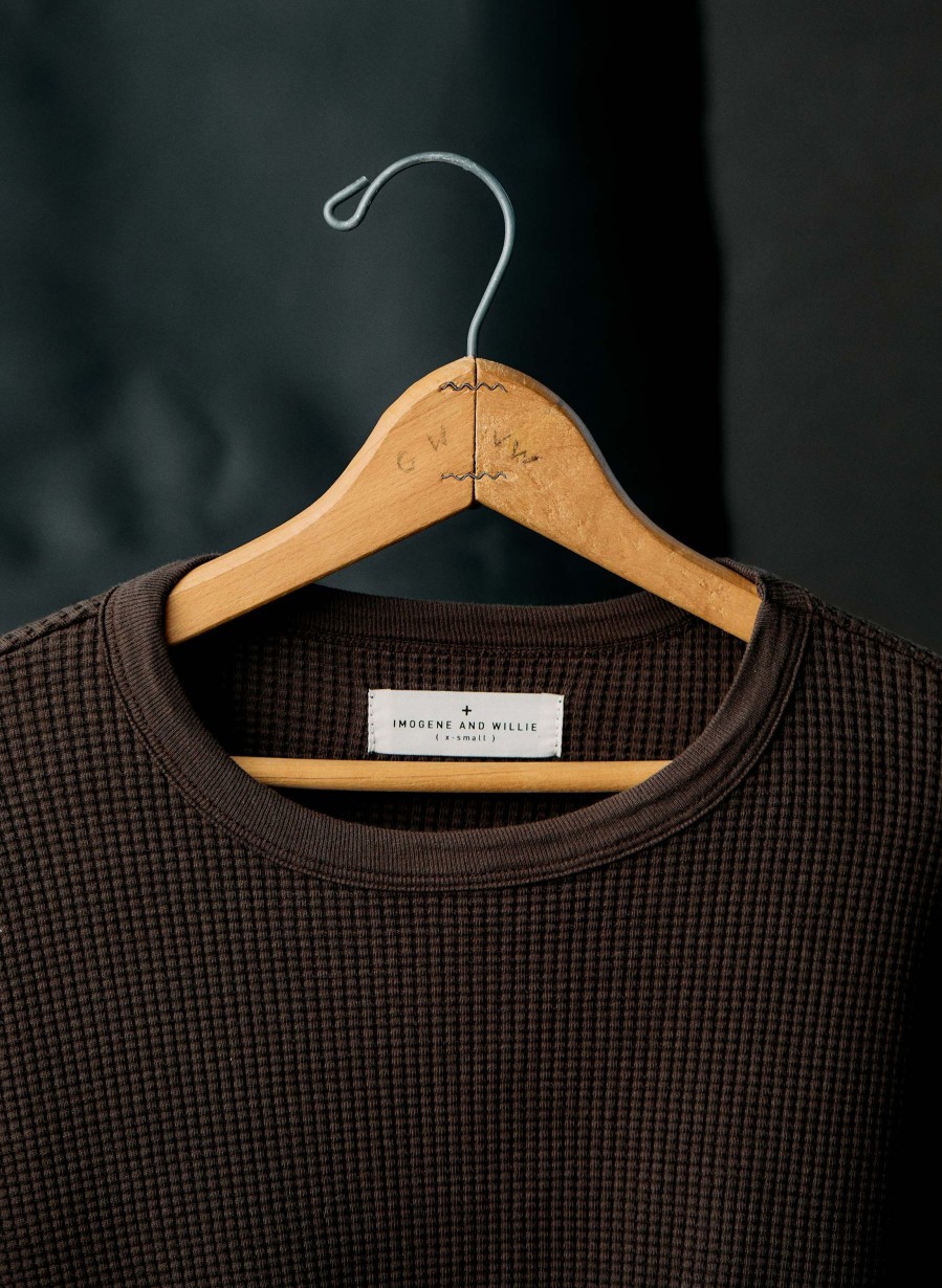 i+w knits The Long Sleeve Thermal Crew In Brown Knits & Sweaters