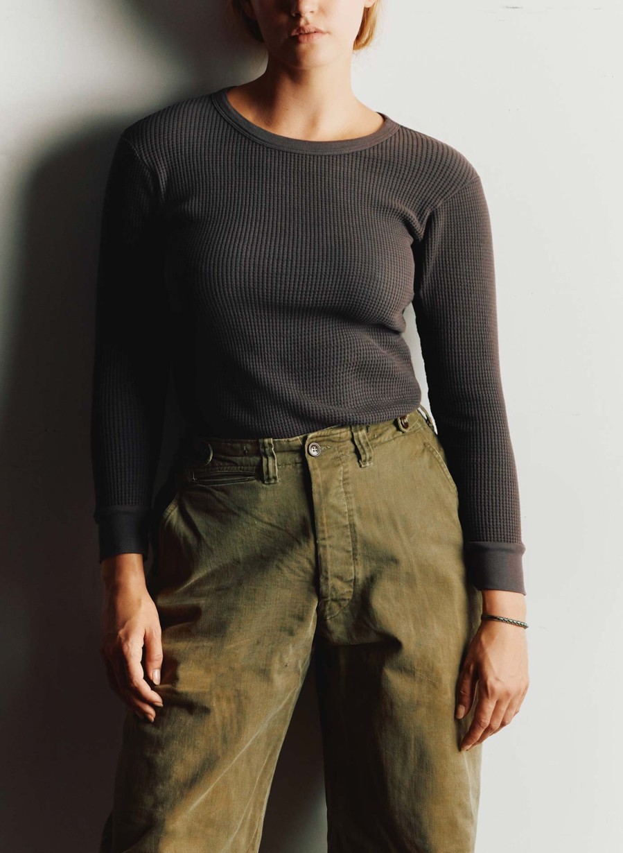 i+w knits The Waffle Thermal Crew In Faded Black Knits & Sweaters