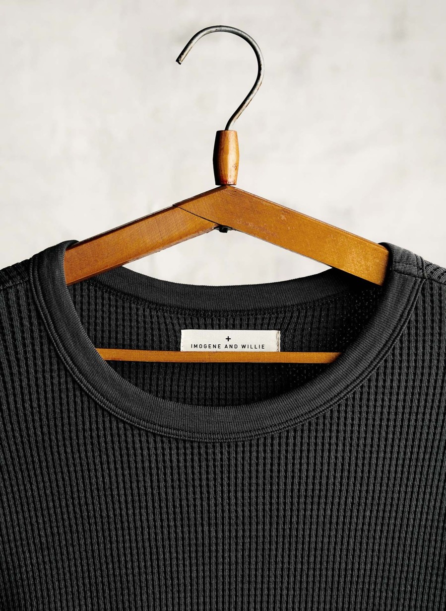 i+w knits The Waffle Thermal Crew In Faded Black Knits & Sweaters