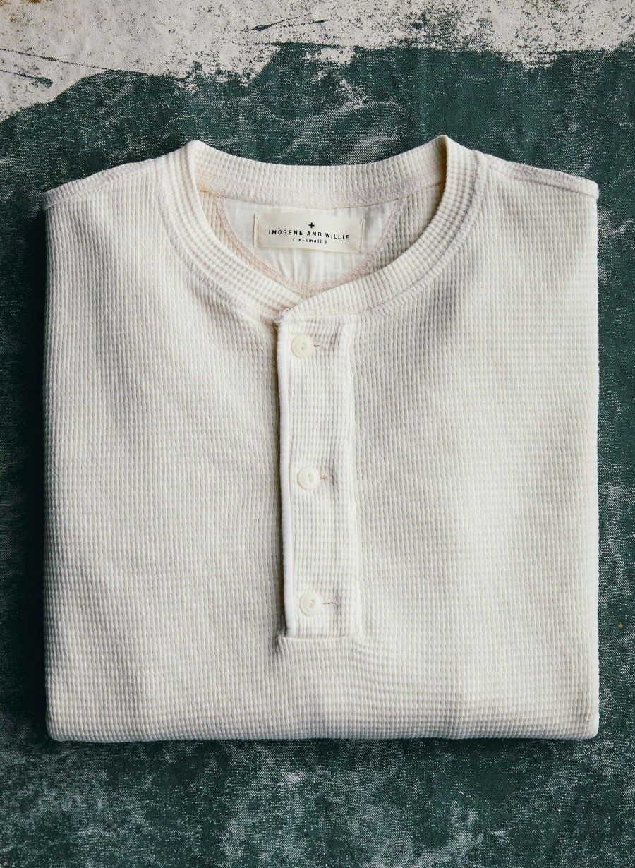 i+w knits The Knit Waffle Henley In Vintage White Knits & Sweaters